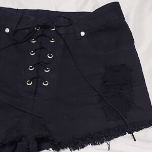 Black Lace-Up Distressed Women Short Shorts. Sz S